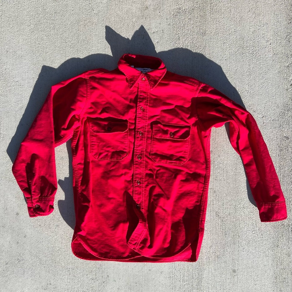 Vtg Woolrich Button Up Shirt Long Sleeve Chamois Red Flannel Sz M Made in USA